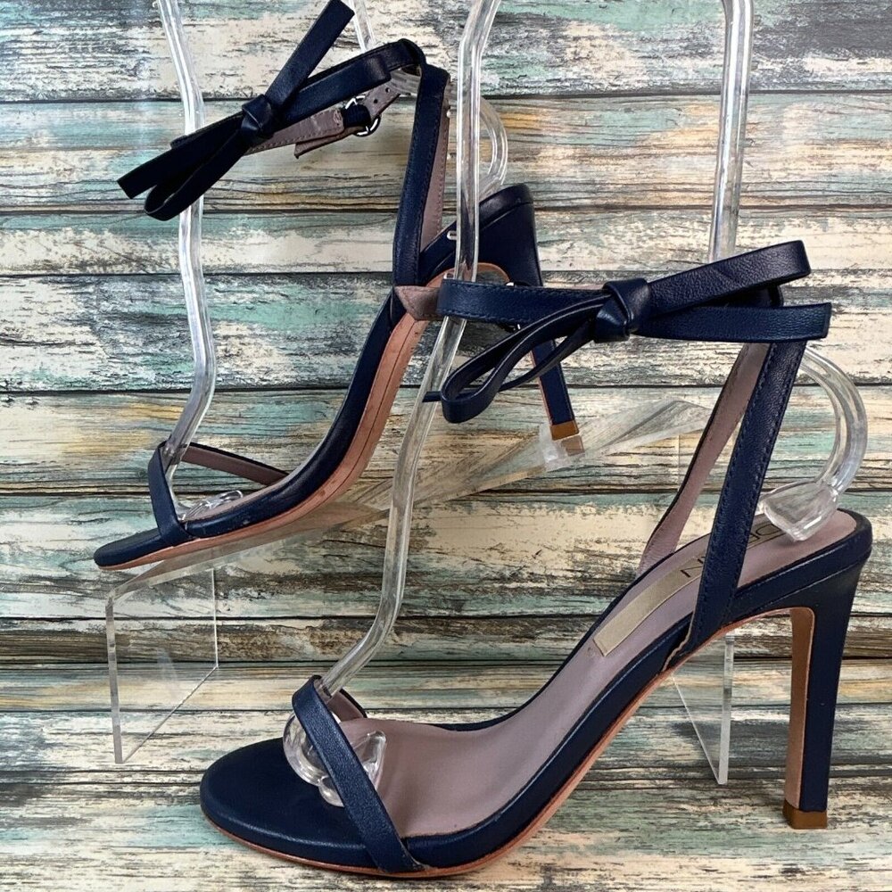 DELTAN Sexy Ankle Strap Sandals Womens 7M Blue All Leather Bow Buckle Strap - Picture 3 of 14